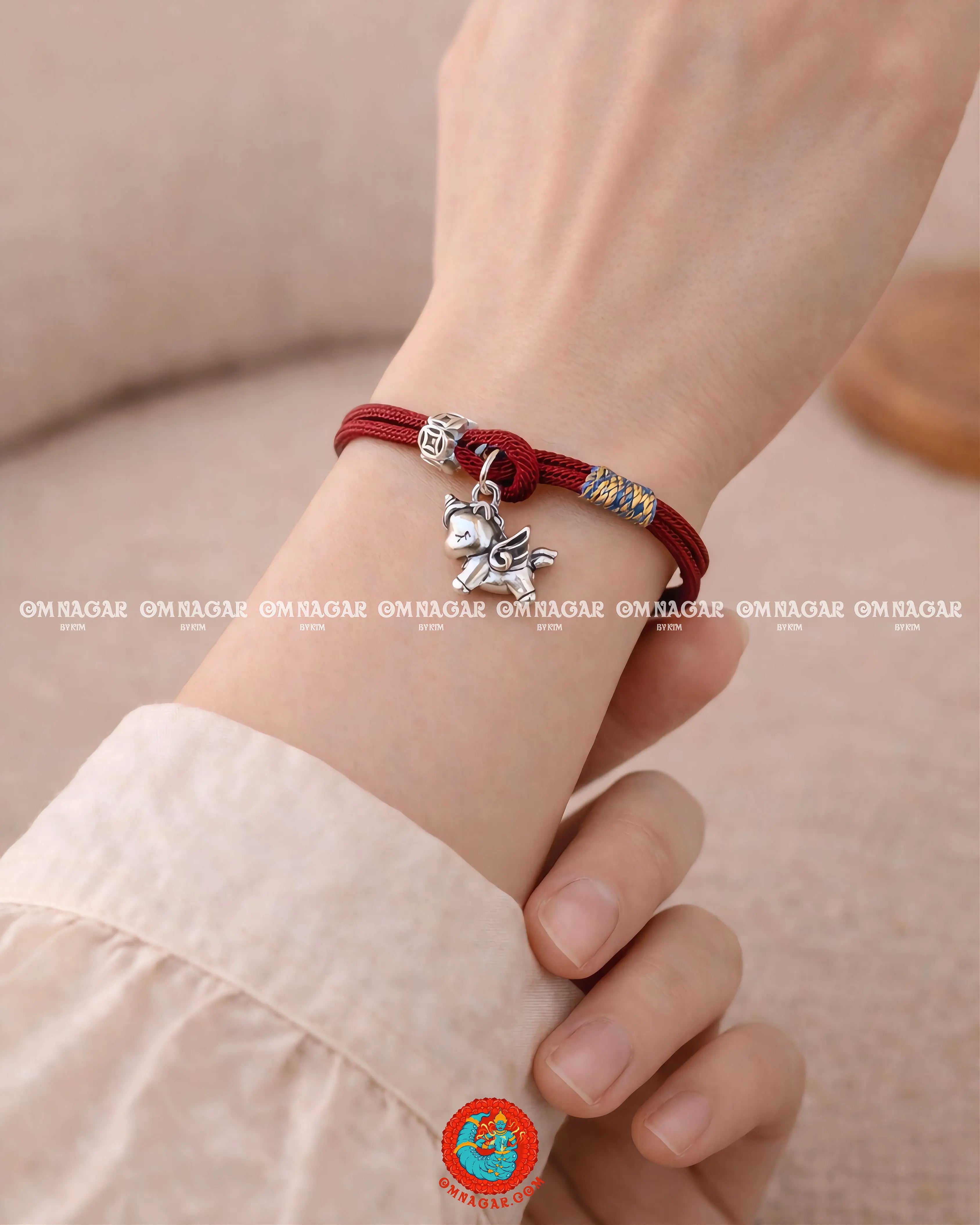 OMNAGAR “Qilin” Red String Bracelet - S999 Fine Silver
