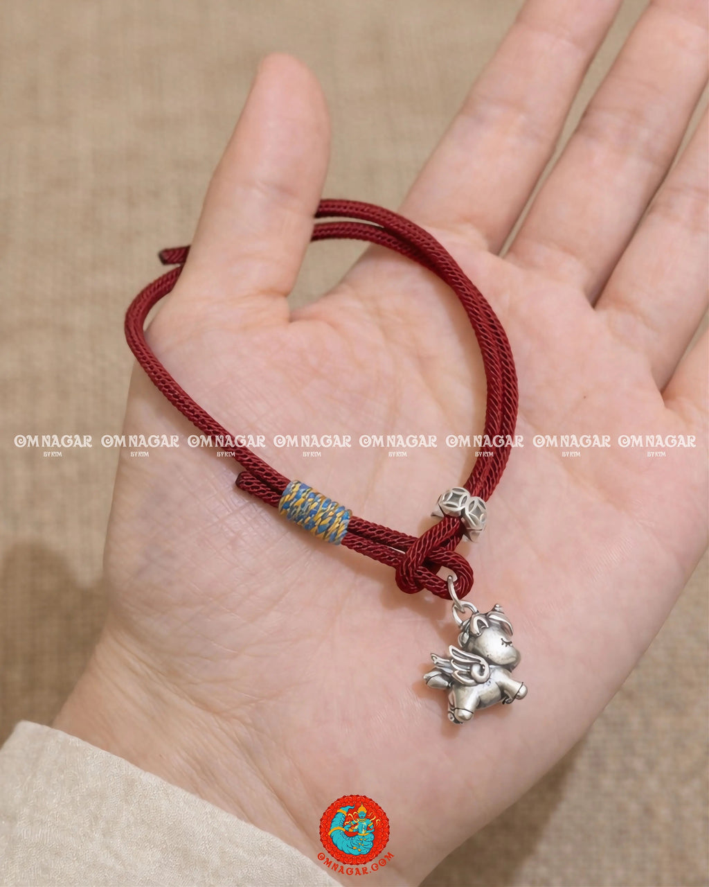 OMNAGAR “Qilin” Red String Bracelet - S999 Fine Silver