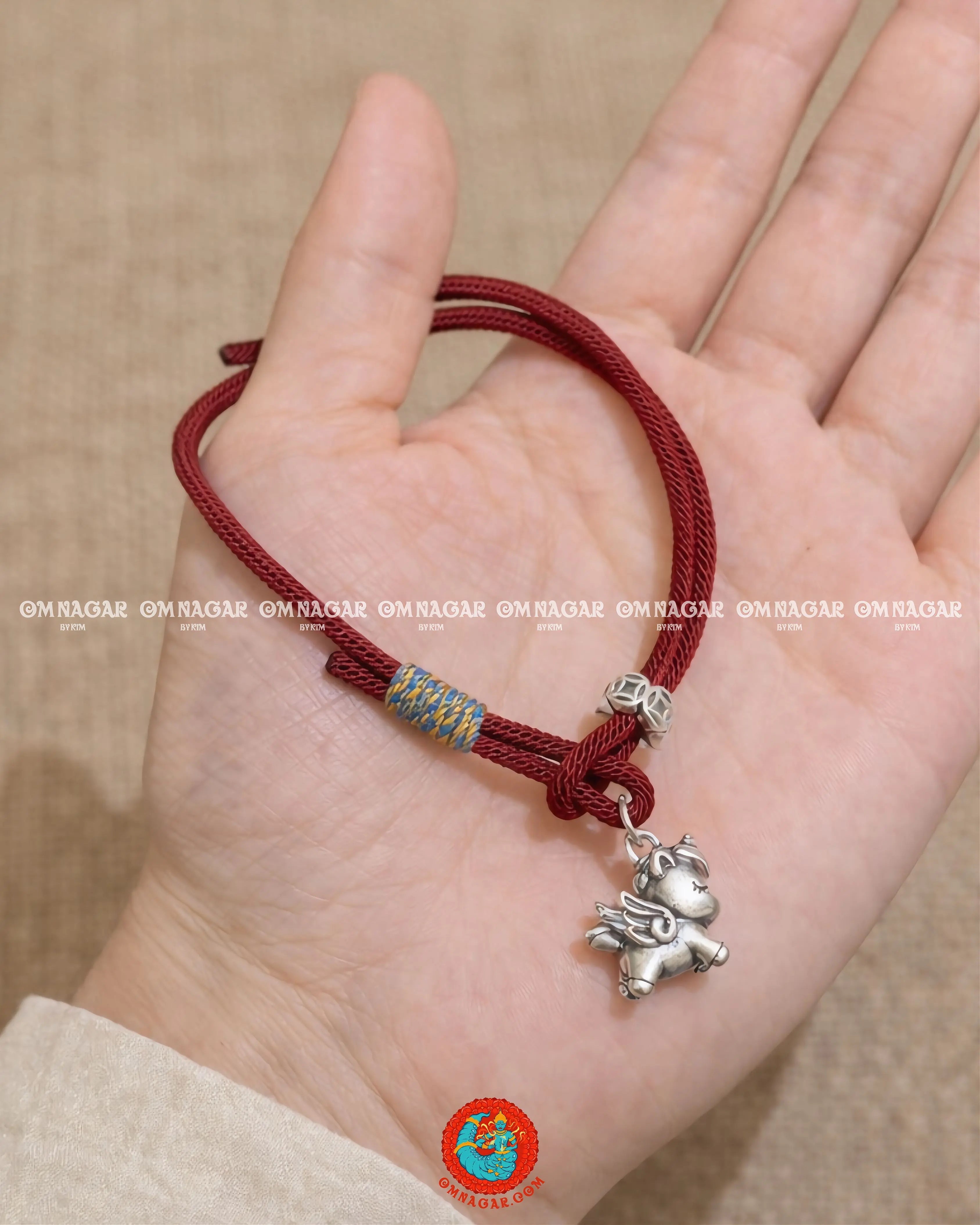 OMNAGAR “Qilin” Red String Bracelet - S999 Fine Silver