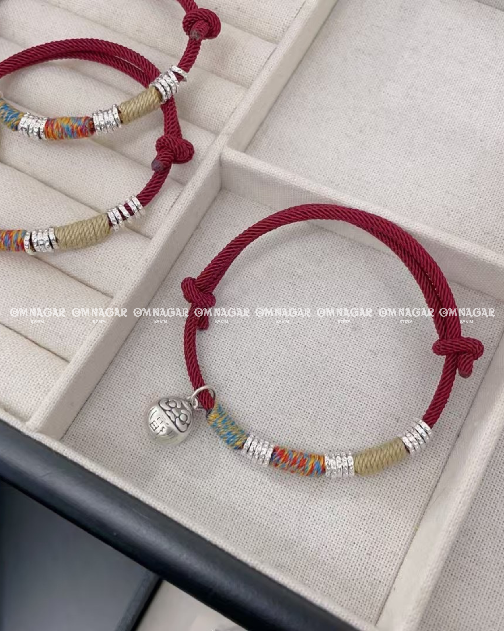 OMNAGAR “Daruma” Red String Bracelet - S999 Fine Silver