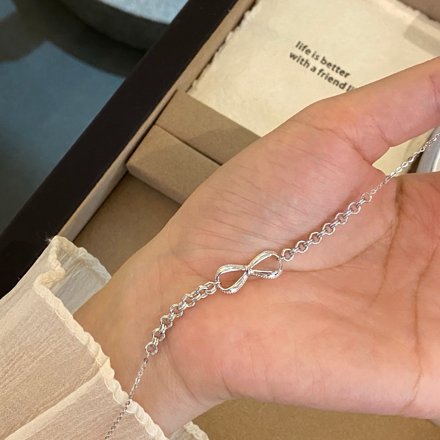 Delicate Silver Bow Bracelet
