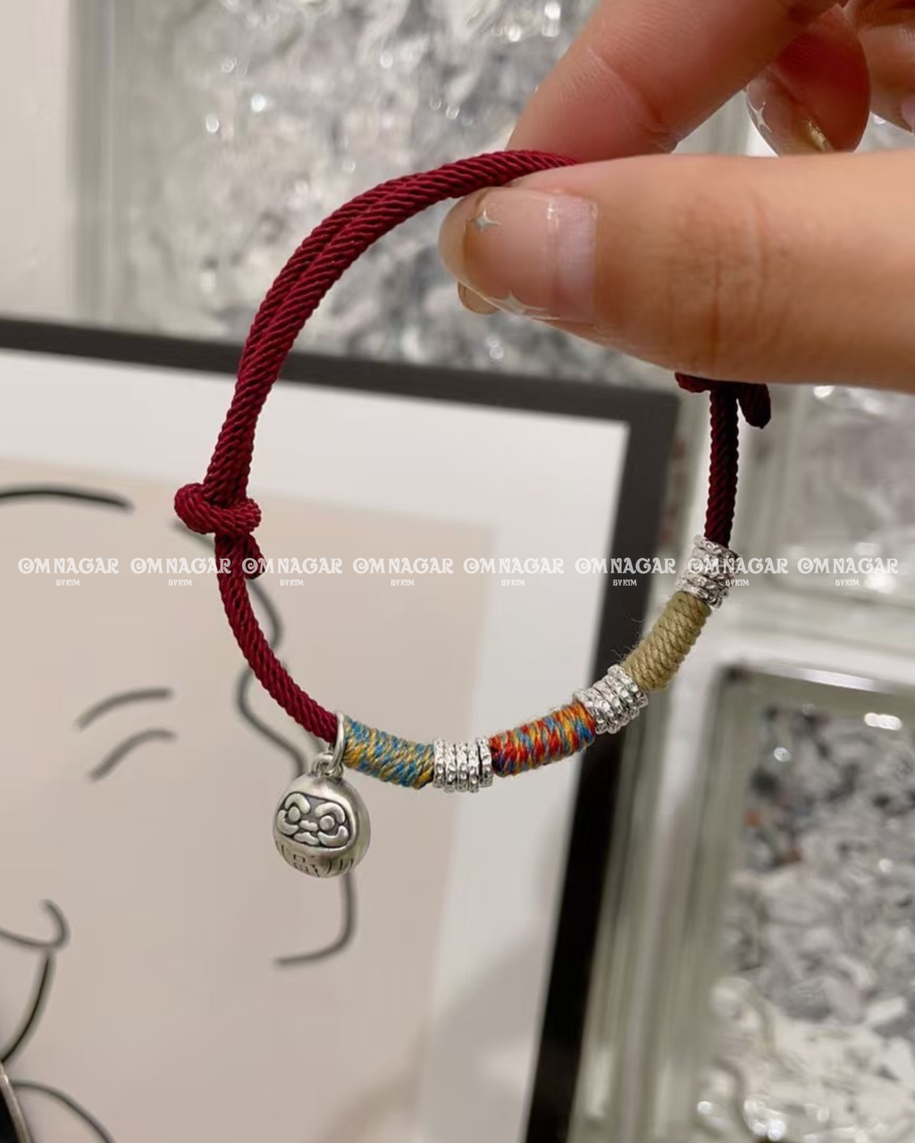 OMNAGAR “Daruma” Red String Bracelet - S999 Fine Silver