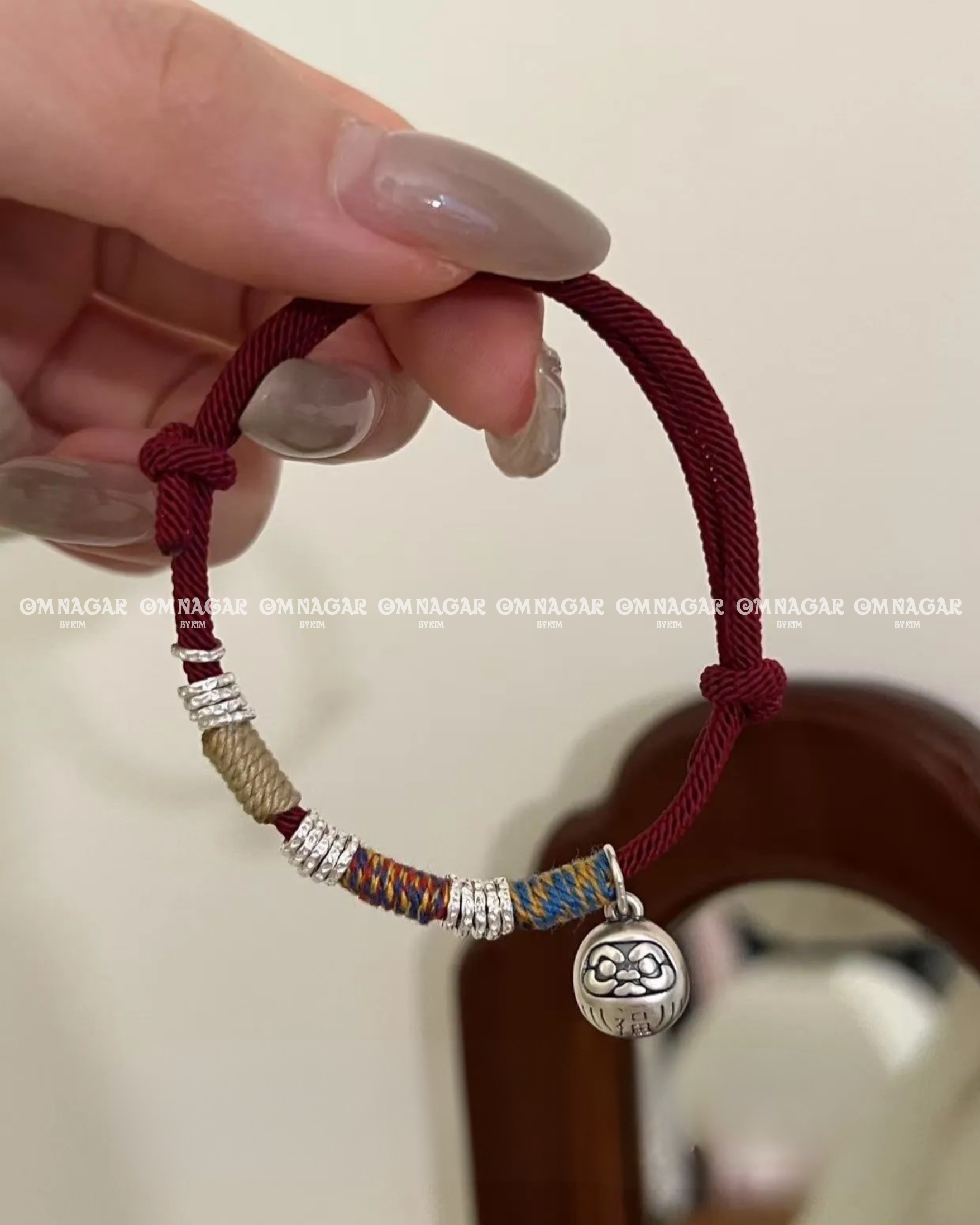 OMNAGAR “Daruma” Red String Bracelet - S999 Fine Silver