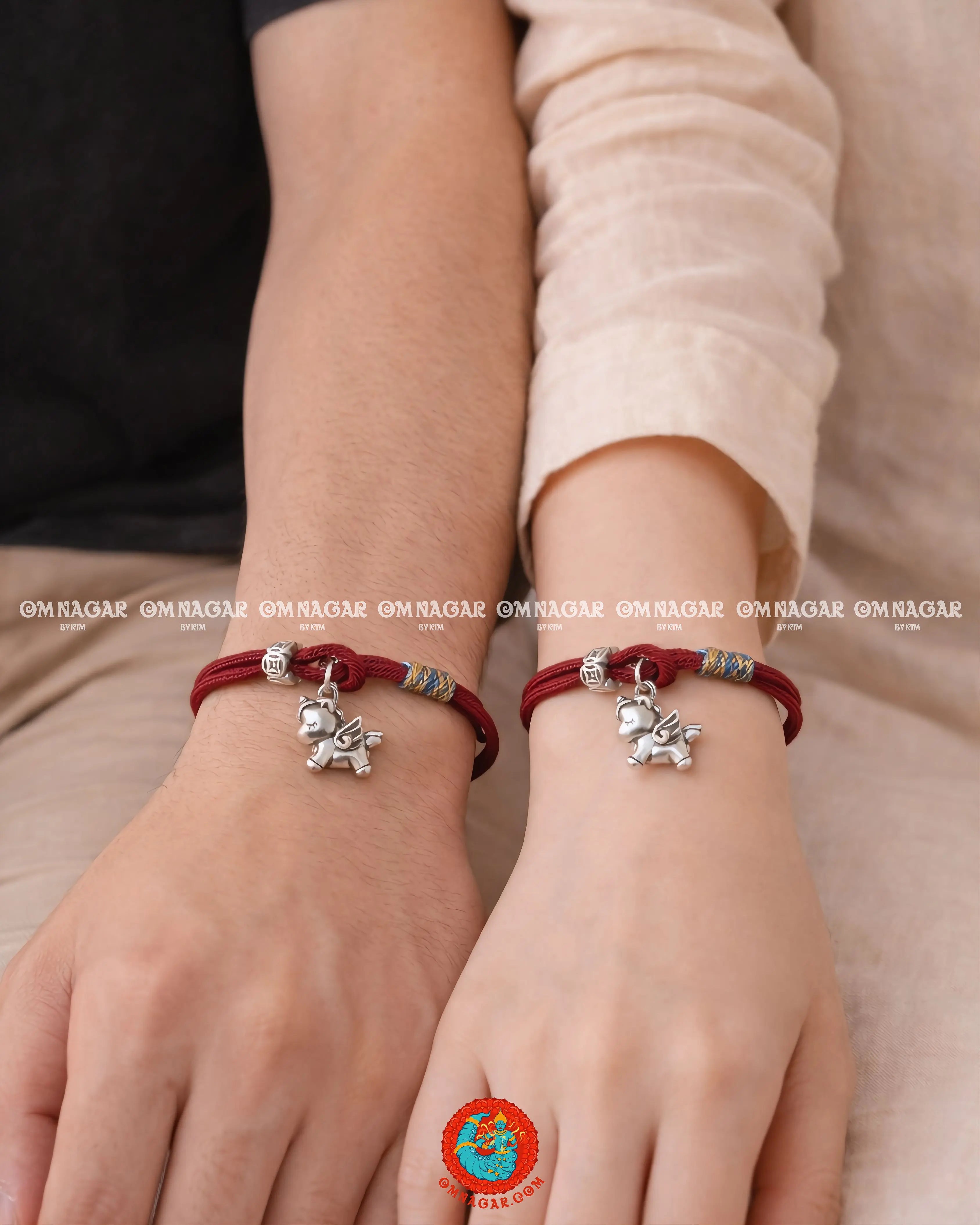 OMNAGAR “Qilin” Red String Bracelet - S999 Fine Silver