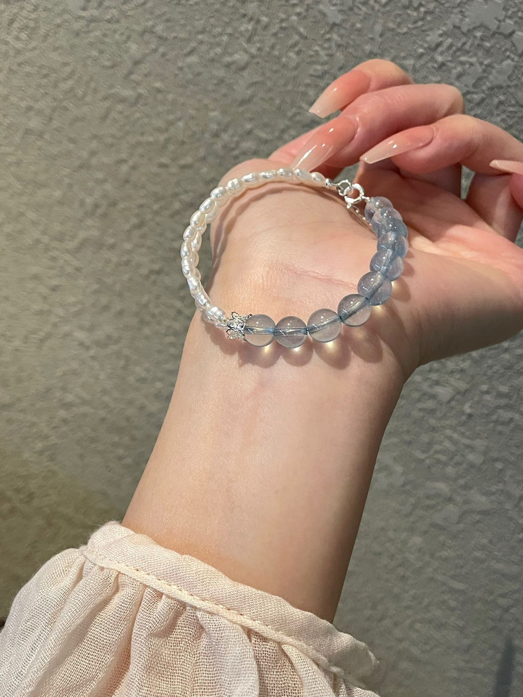 OMNAGAR “Ocean Pearl” Aquamarine & Natural Pearl Bracelet