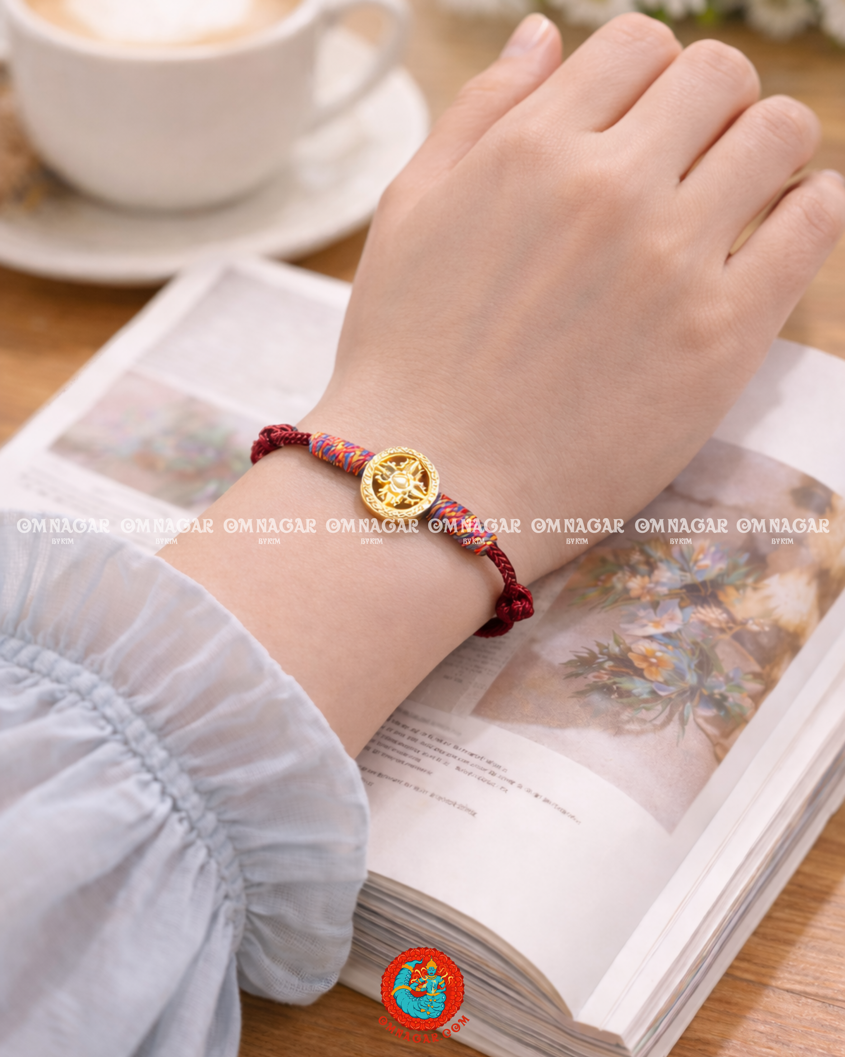 OMNAGAR “Dharma Wheel” Red String Bracelet - Gold-Plated S999 Fine Silver