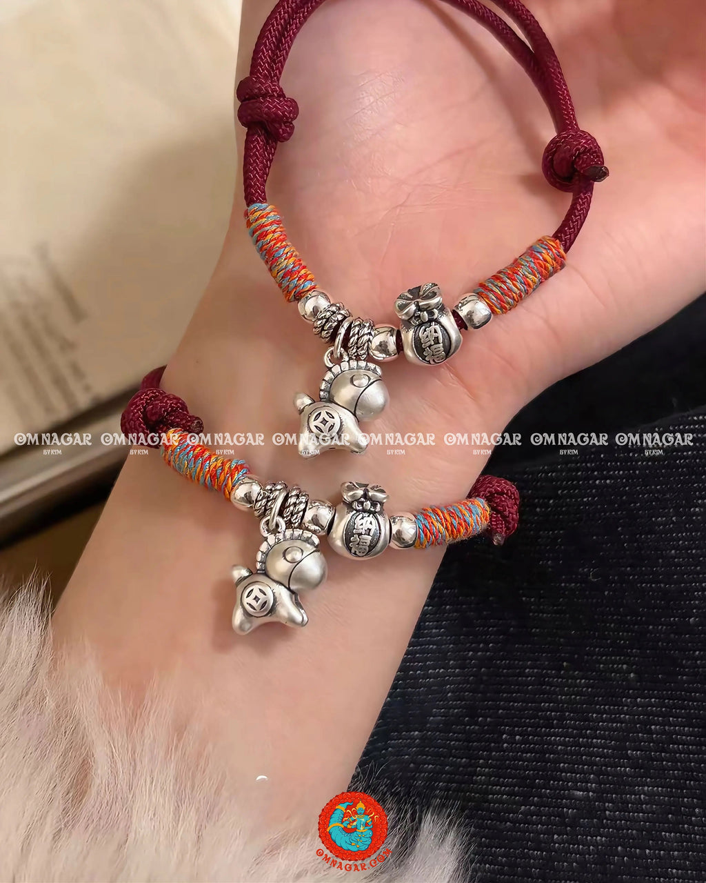 OMNAGAR “Little Horse” Five-Color Red String Bracelet with S999 Fine Silver Charm