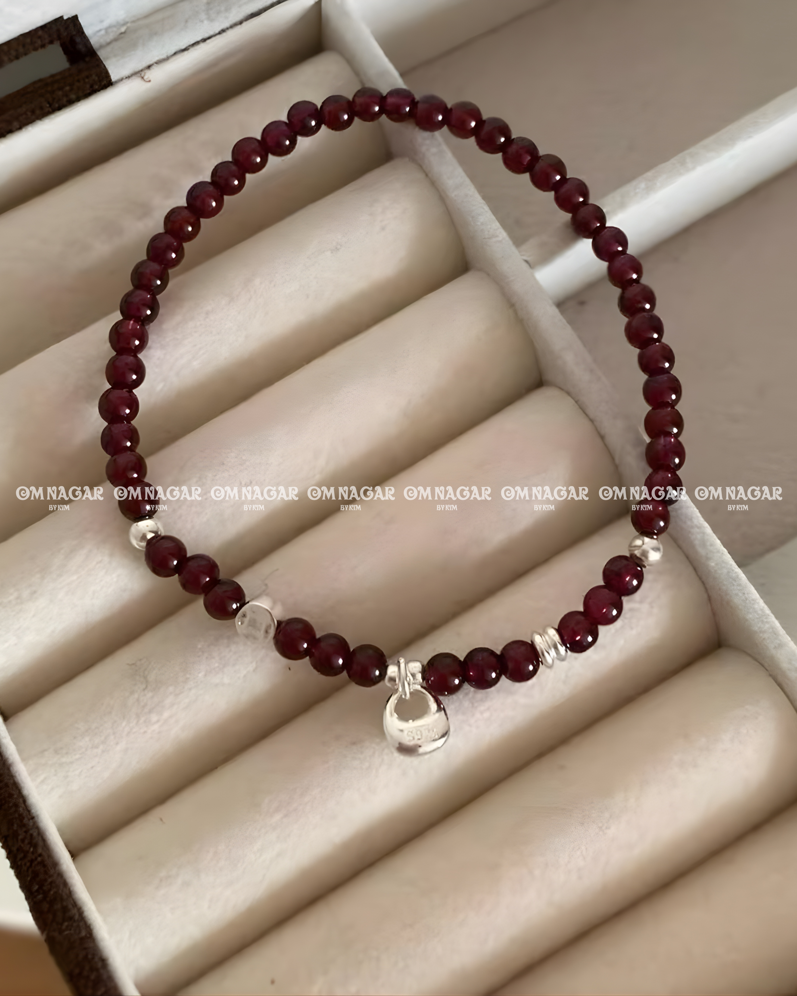 OMNAGAR “Garnet Coin” Bracelet - S999 Fine Silver