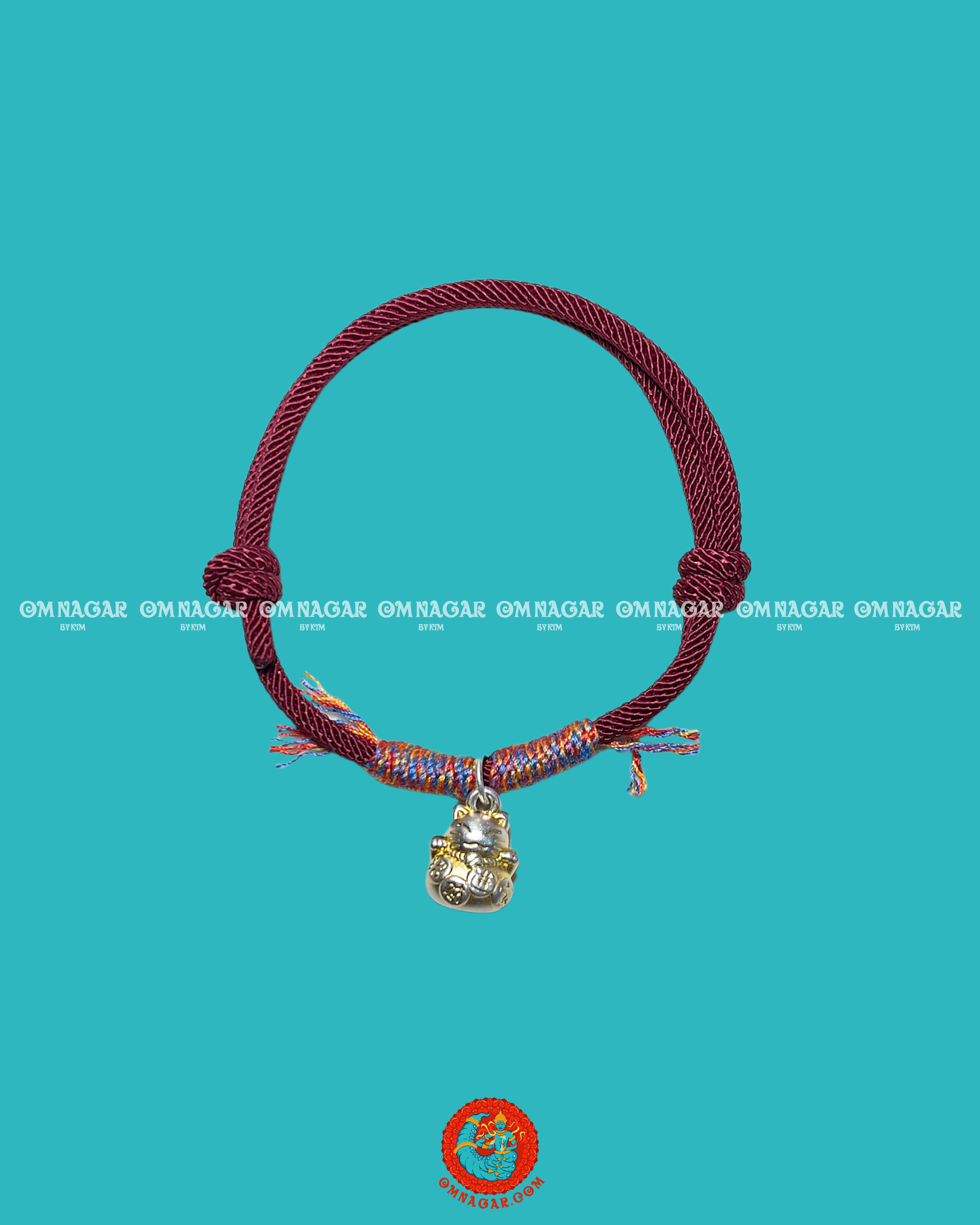OMNAGAR “Maneki Neko” Red String Bracelet - S999 Fine Silver