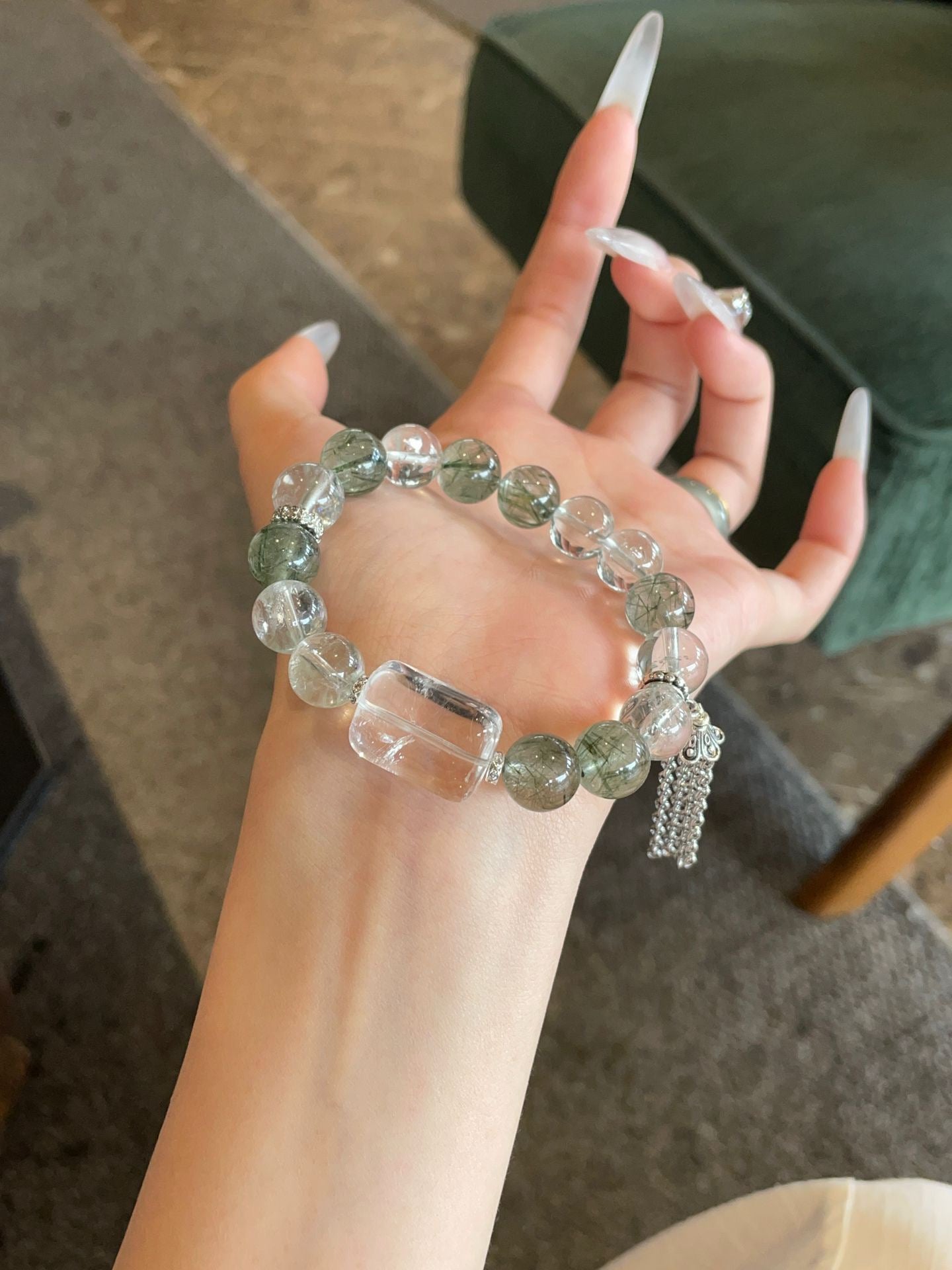 OMNAGAR “Emerald Mist” Natural Gemstone Bracelet