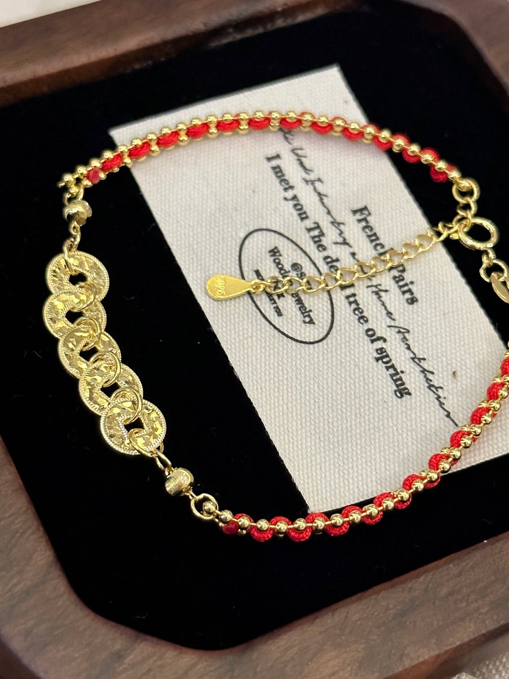 OMNAGAR “Five Coins” Red Thread 925 Silver Bracelet