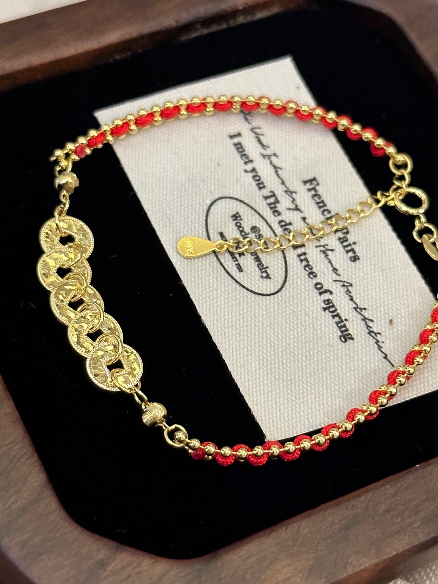 OMNAGAR “Five Coins” Red Thread 925 Silver Bracelet