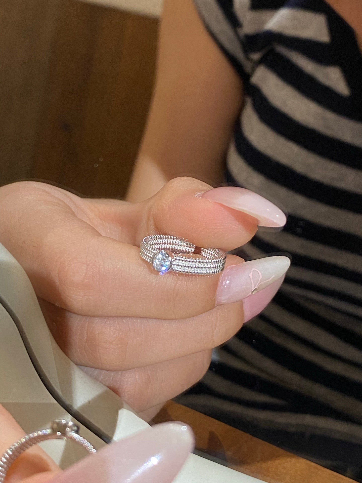 Adjustable Silver Beaded Star Ring