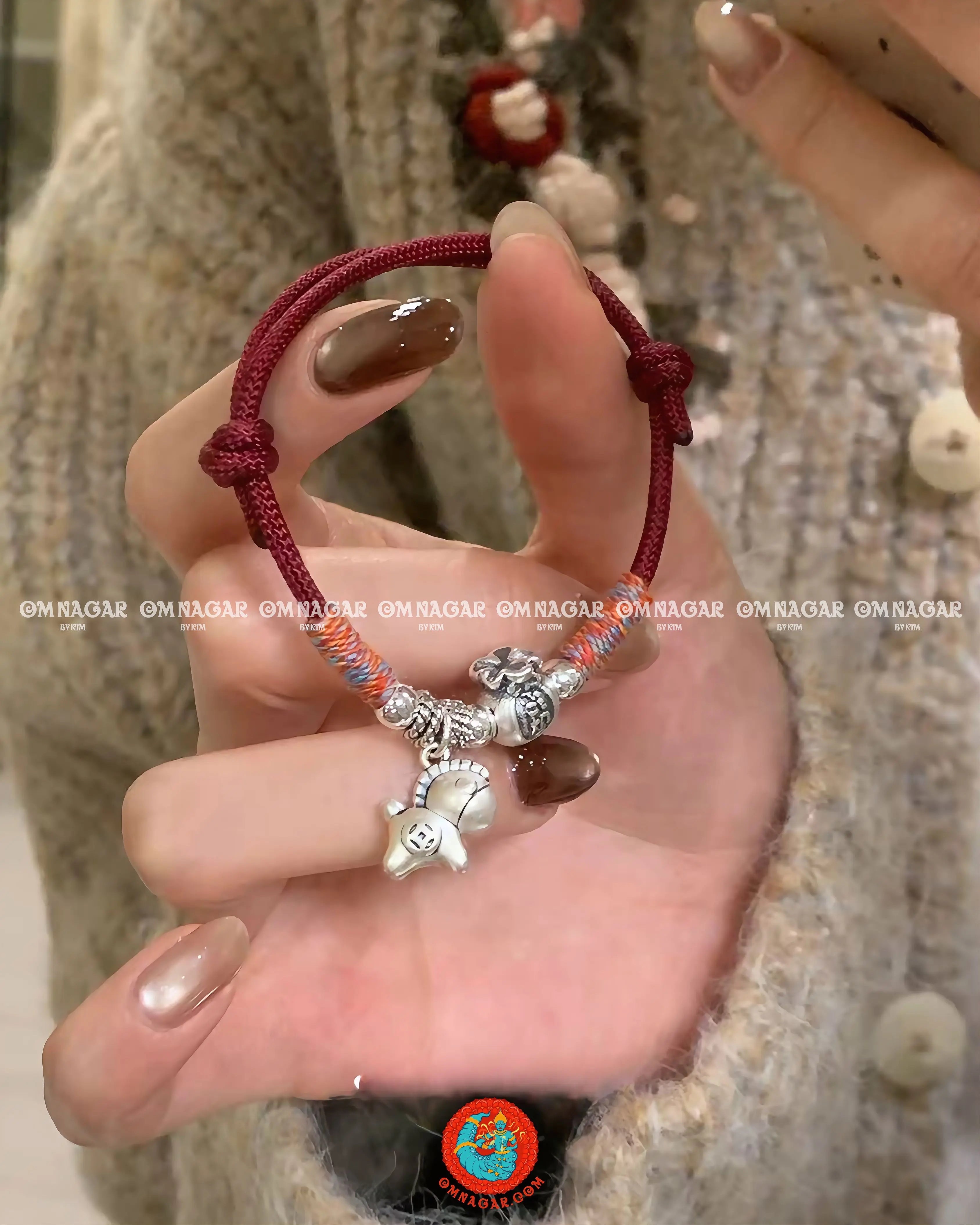 OMNAGAR “Little Horse” Five-Color Red String Bracelet with S999 Fine Silver Charm