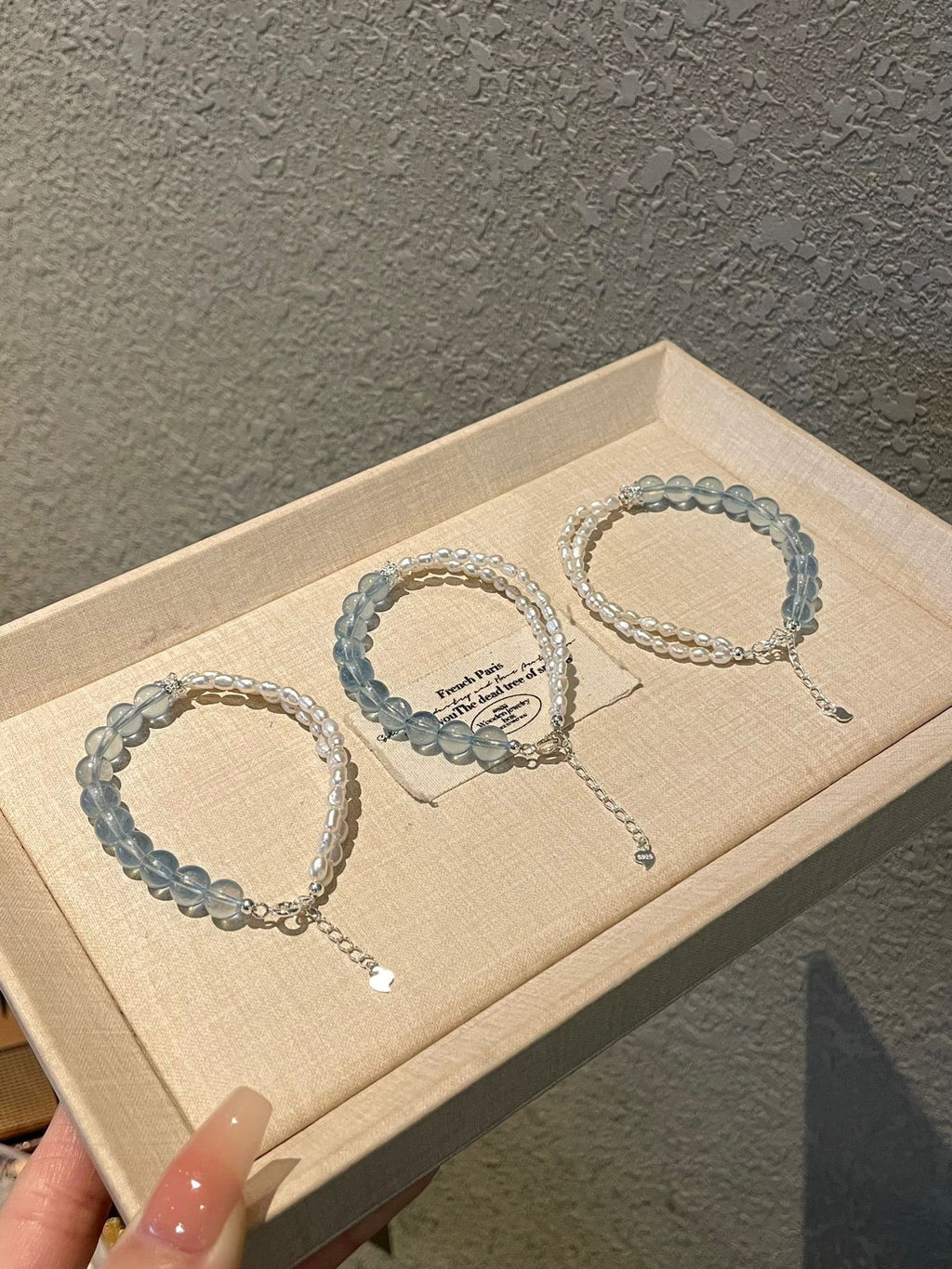 OMNAGAR “Ocean Pearl” Aquamarine & Natural Pearl Bracelet