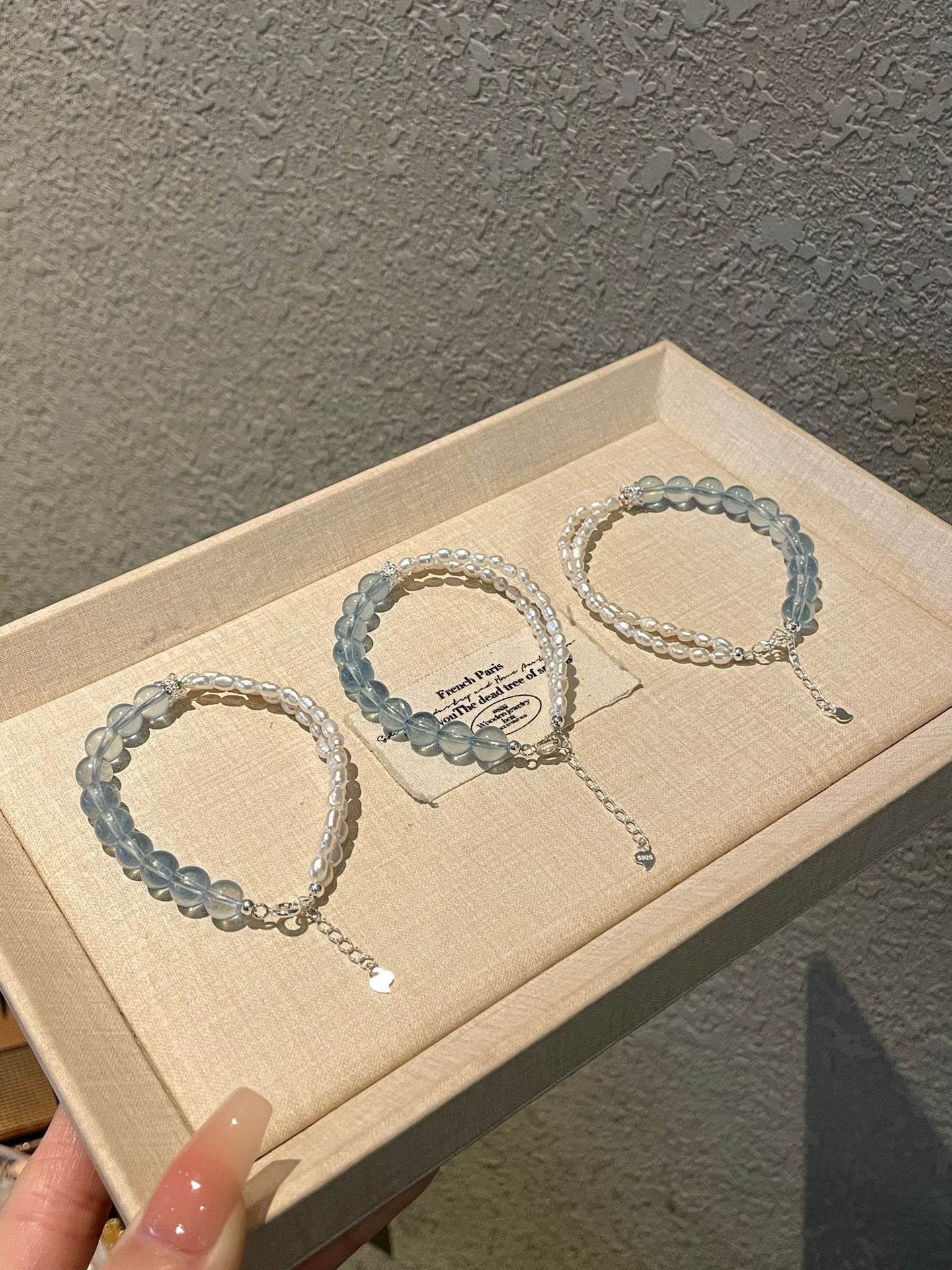 OMNAGAR “Ocean Pearl” Aquamarine & Natural Pearl Bracelet