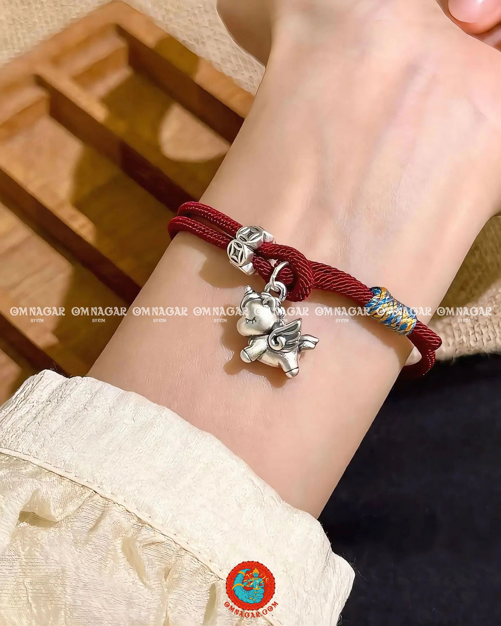 OMNAGAR “Qilin” Red String Bracelet - S999 Fine Silver