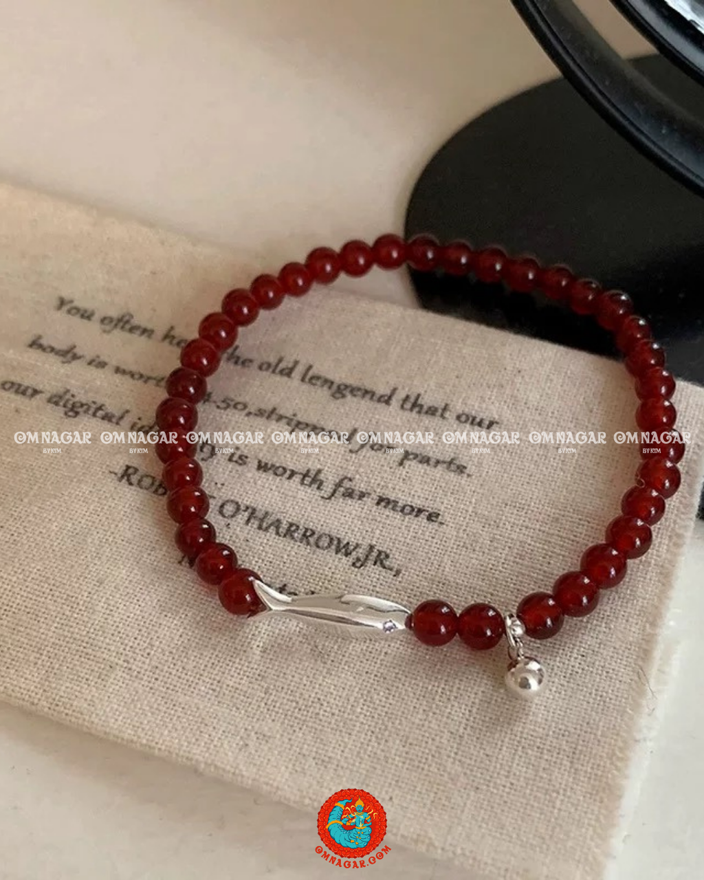 OMNAGAR “Red Agate Fish Bell” Bracelet - S925 Sterling Silver