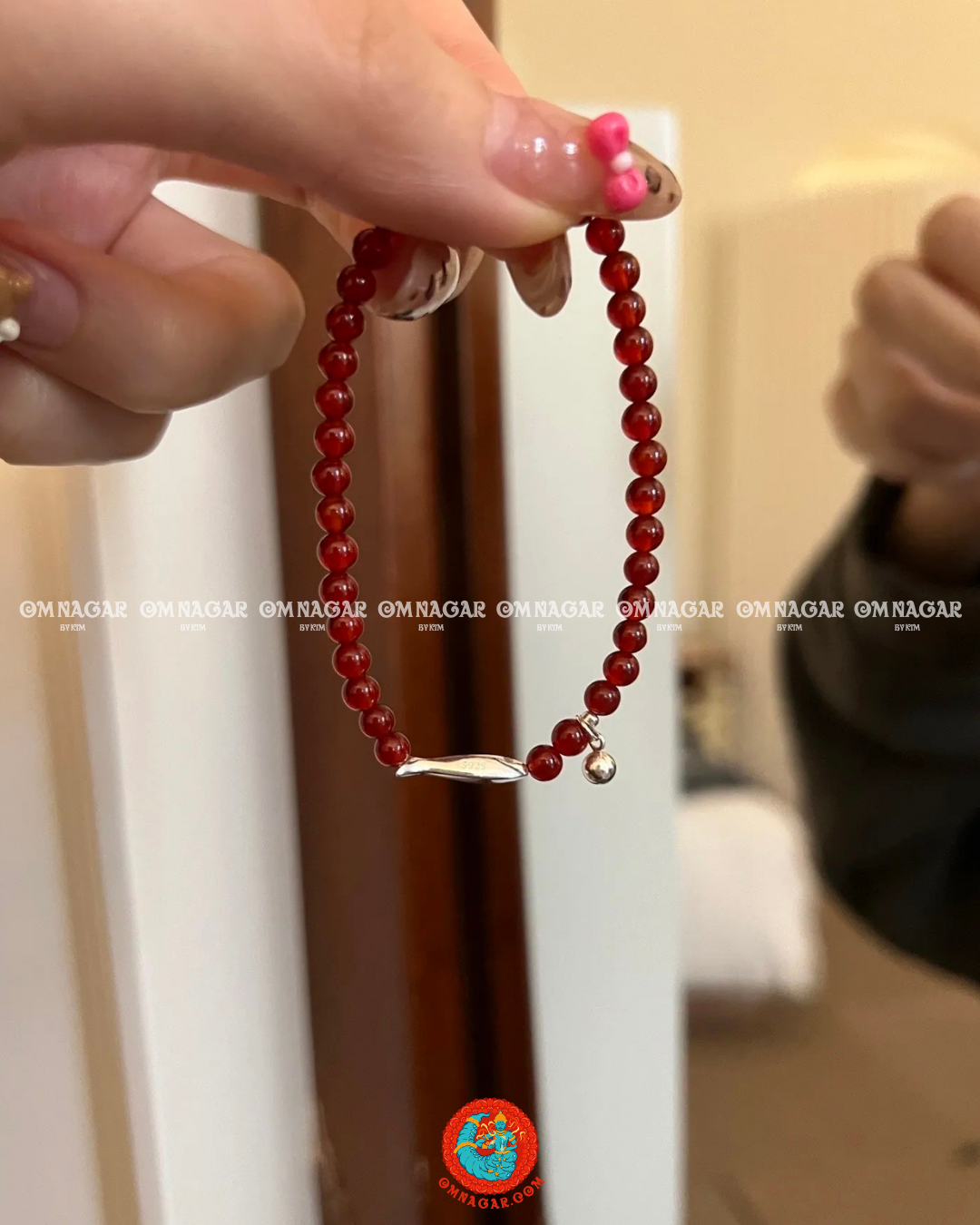 OMNAGAR “Red Agate Fish Bell” Bracelet - S925 Sterling Silver