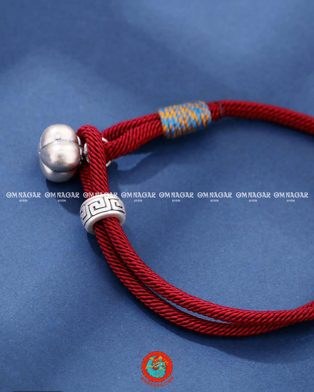 OMNAGAR “Persimmon & Meander” Red String Bracelet - S999 Fine Silver