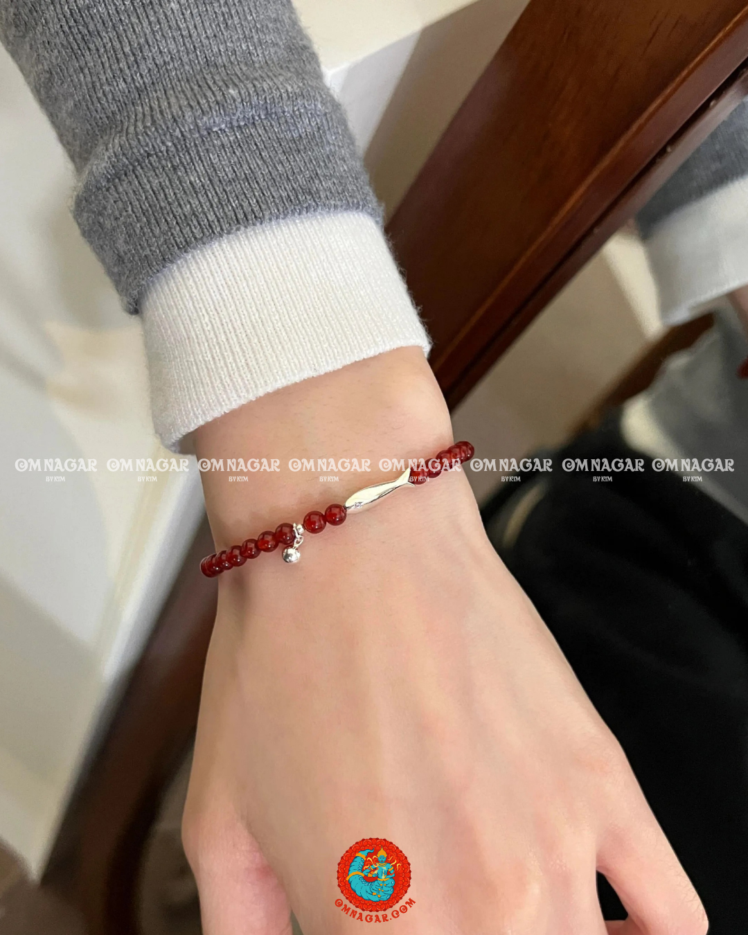 OMNAGAR “Red Agate Fish Bell” Bracelet - S925 Sterling Silver