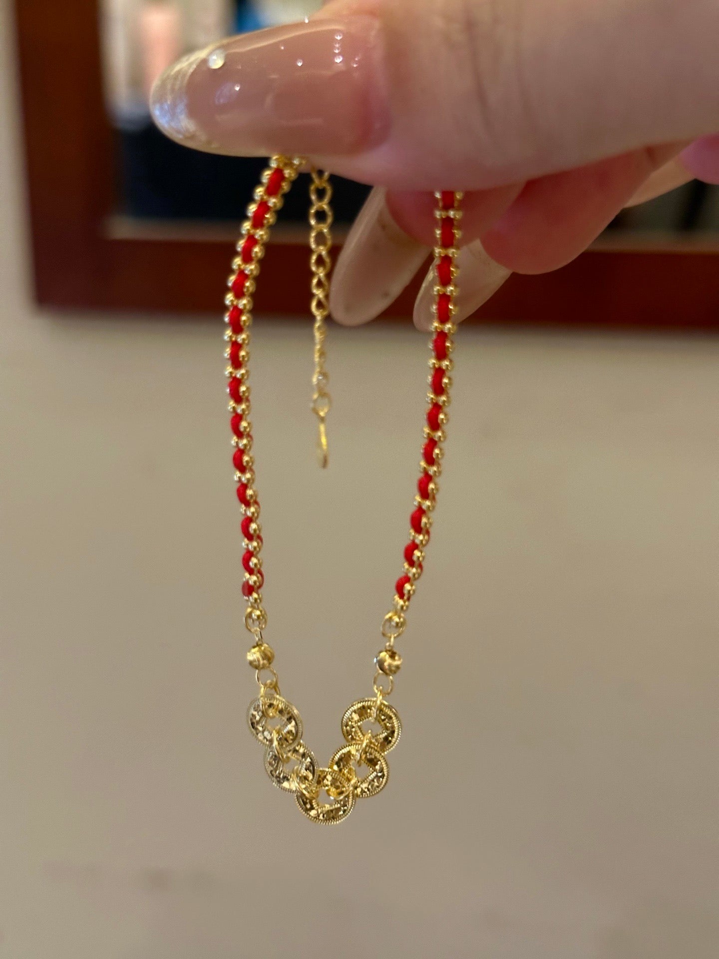 OMNAGAR “Five Coins” Red Thread 925 Silver Bracelet