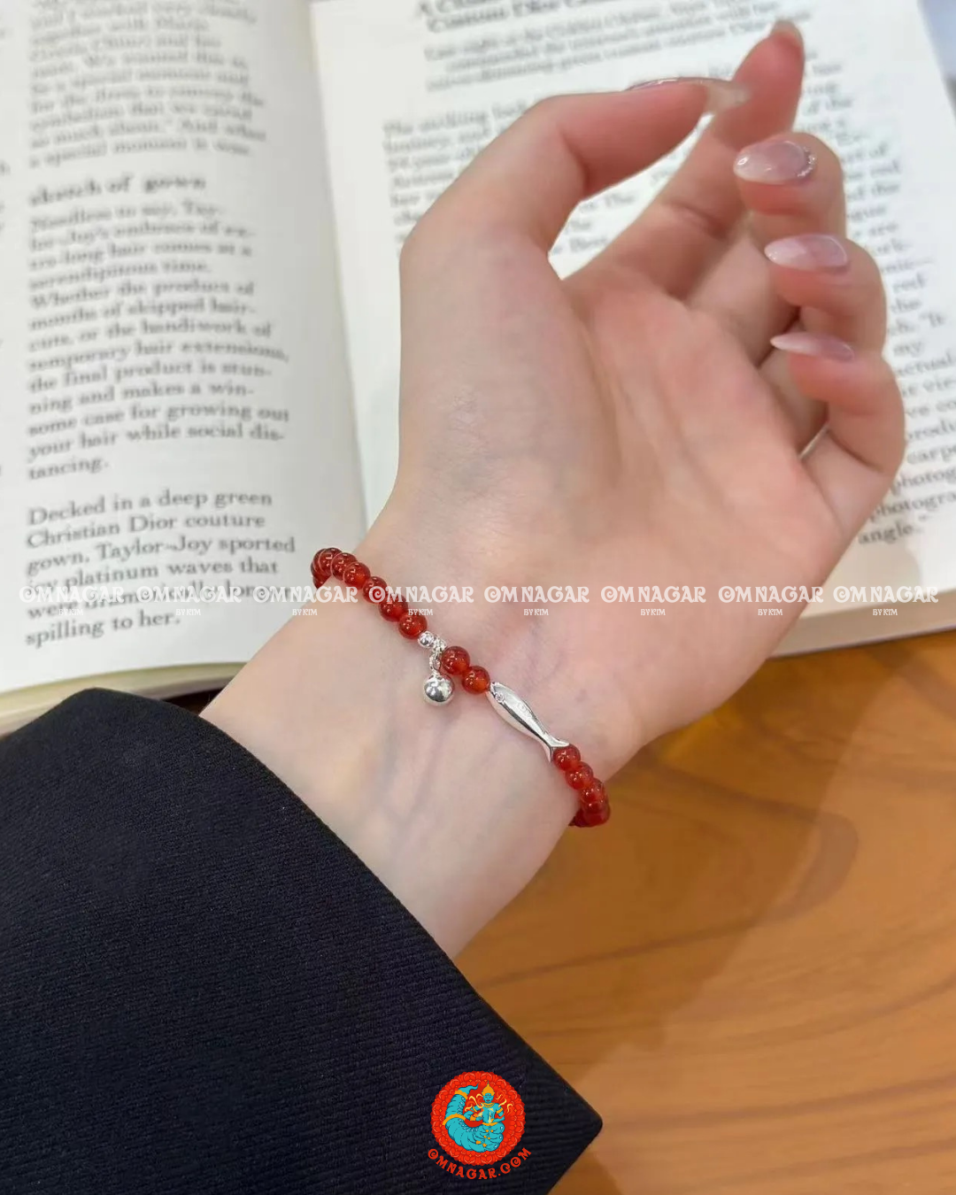 OMNAGAR “Red Agate Fish Bell” Bracelet - S925 Sterling Silver