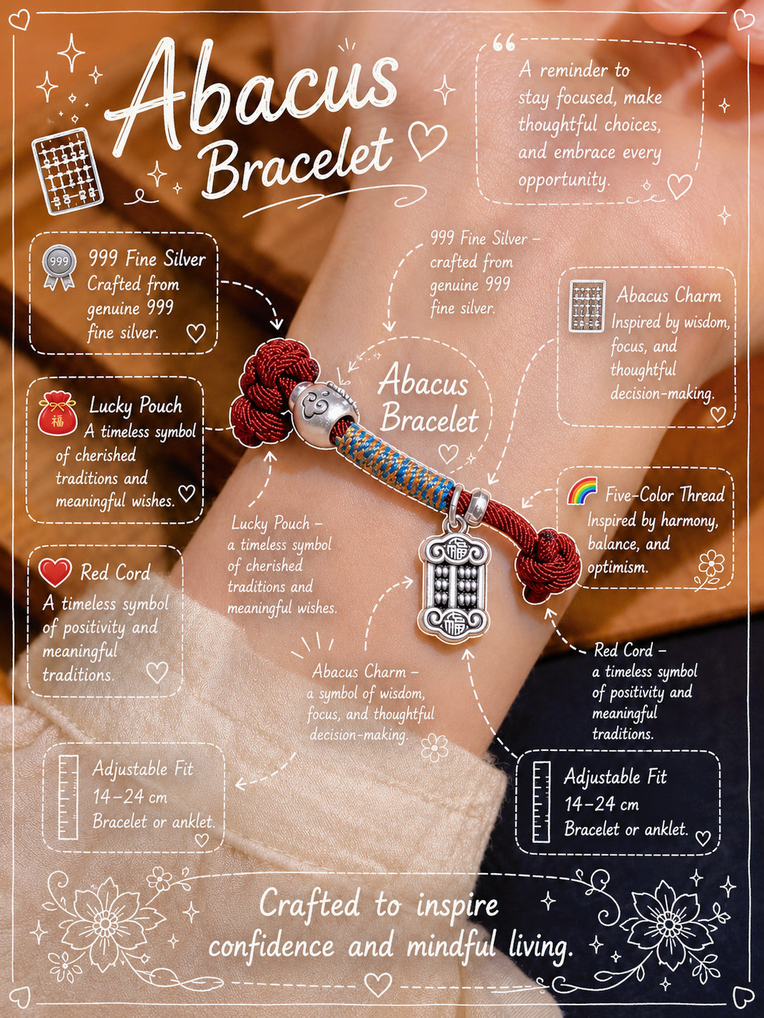 OMNAGAR “Abacus” Red String Bracelet - S999 Fine Silver