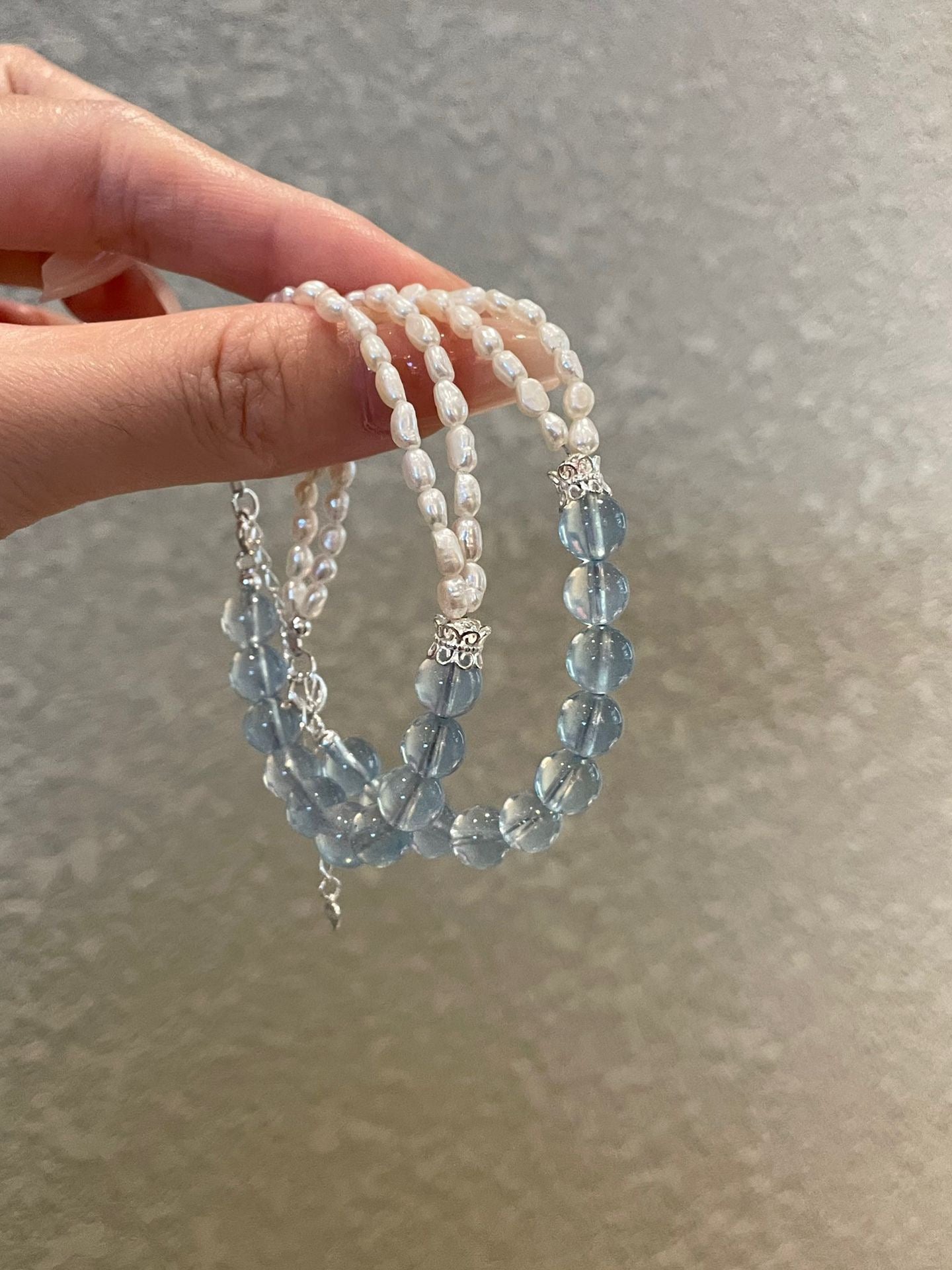 OMNAGAR “Ocean Pearl” Aquamarine & Natural Pearl Bracelet