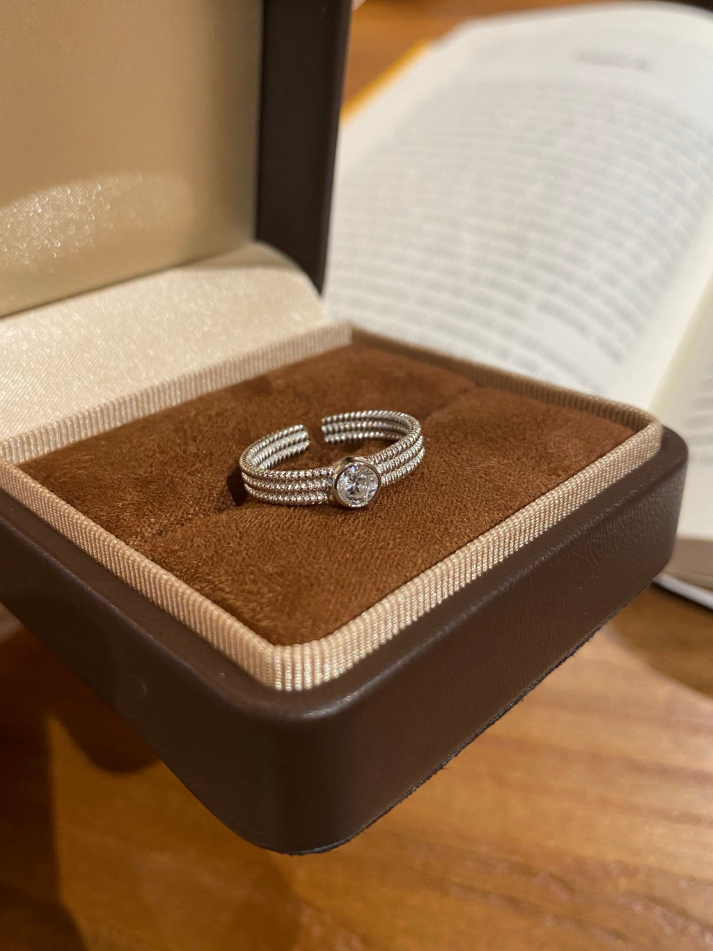 Adjustable Silver Beaded Star Ring