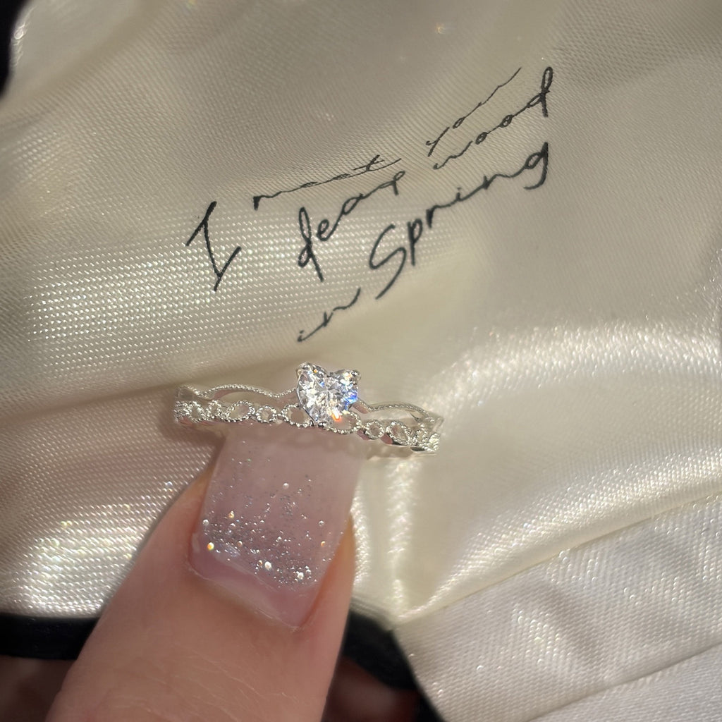 Adjustable Lace Heart Silver Ring