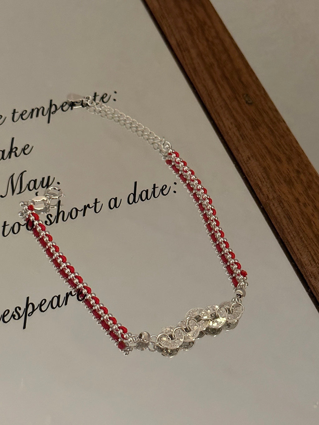 OMNAGAR “Five Coins” Red Thread 925 Silver Bracelet