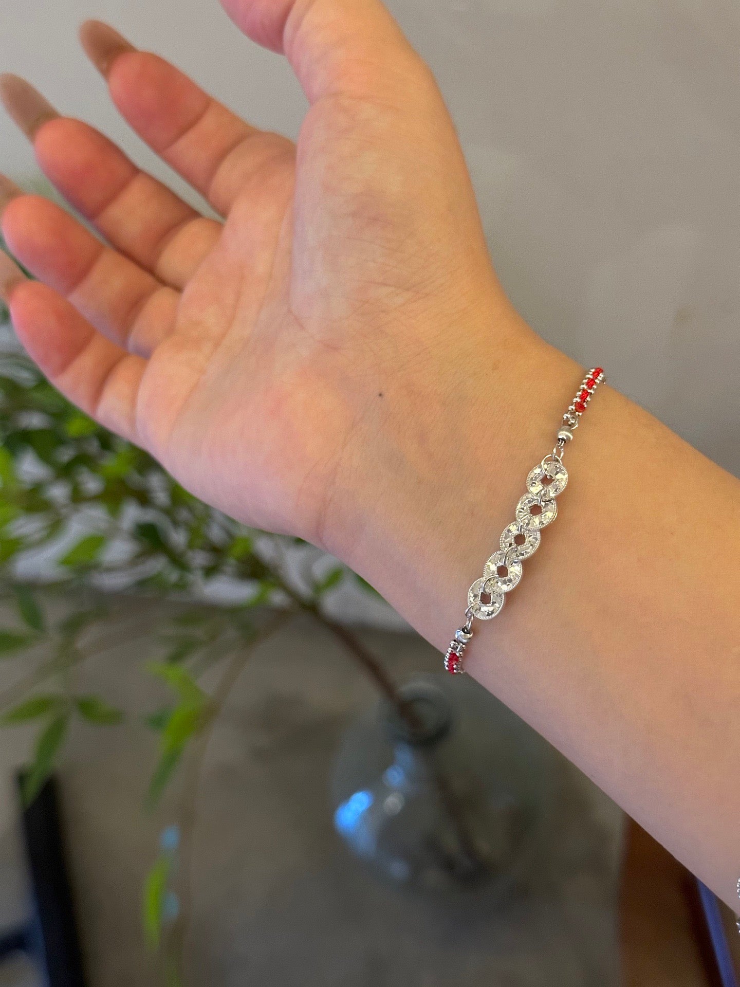 OMNAGAR “Five Coins” Red Thread 925 Silver Bracelet