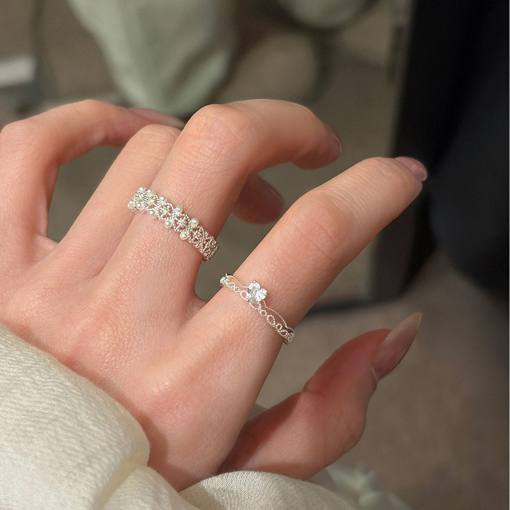 Adjustable Lace Heart Silver Ring