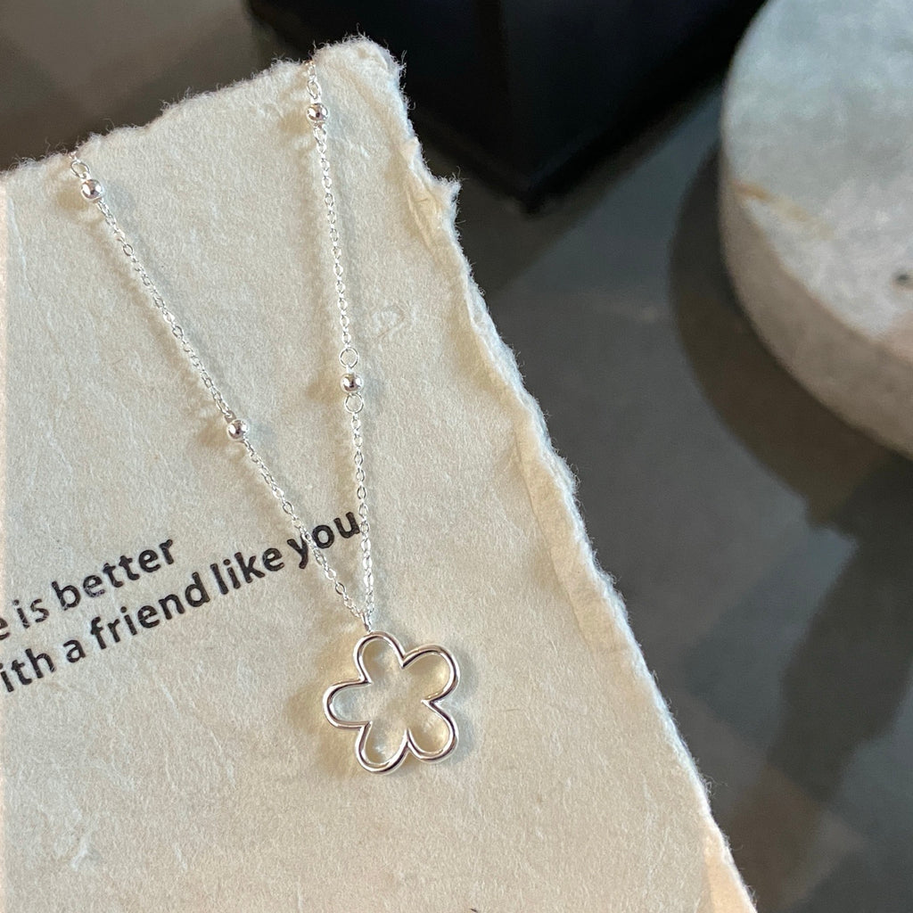 Silver Flower Beaded Necklace