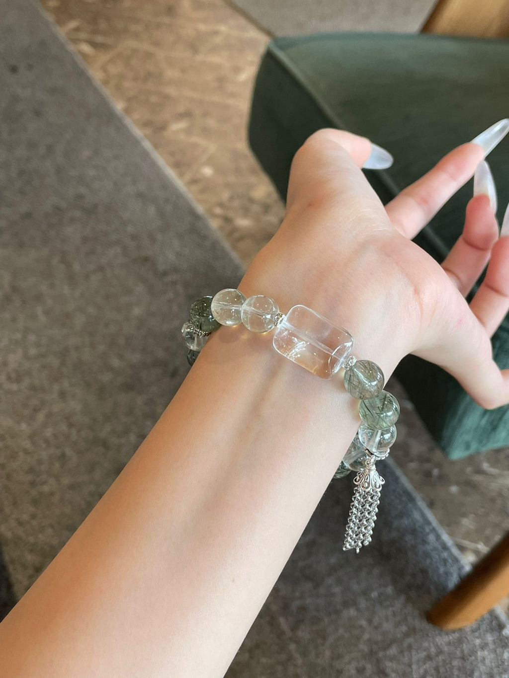 OMNAGAR “Emerald Mist” Natural Gemstone Bracelet