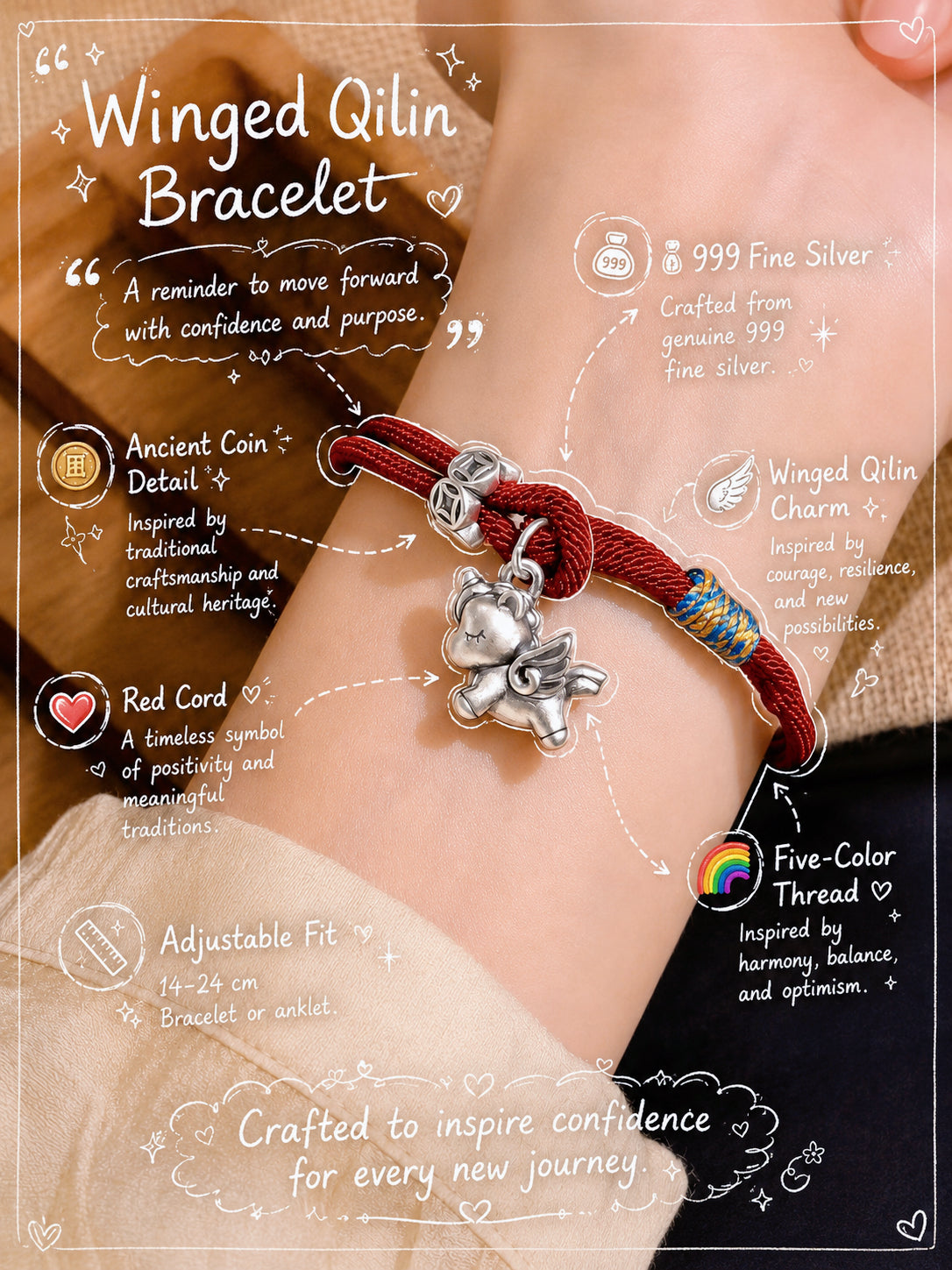 OMNAGAR “Qilin” Red String Bracelet - S999 Fine Silver