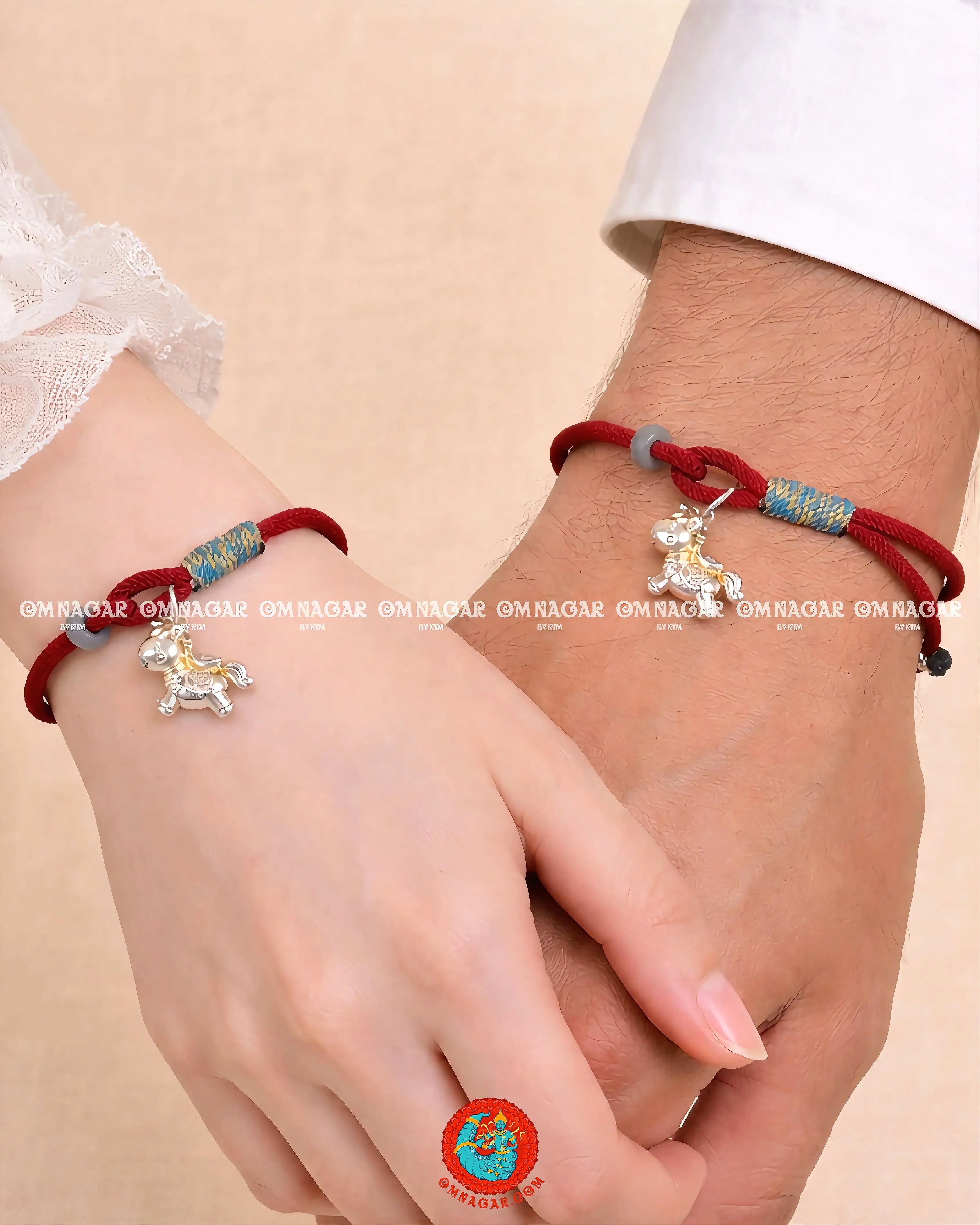 OMNAGAR “Golden Horse of Blessings” Red String Bracelet - Gold-Plated S999 Fine Silver