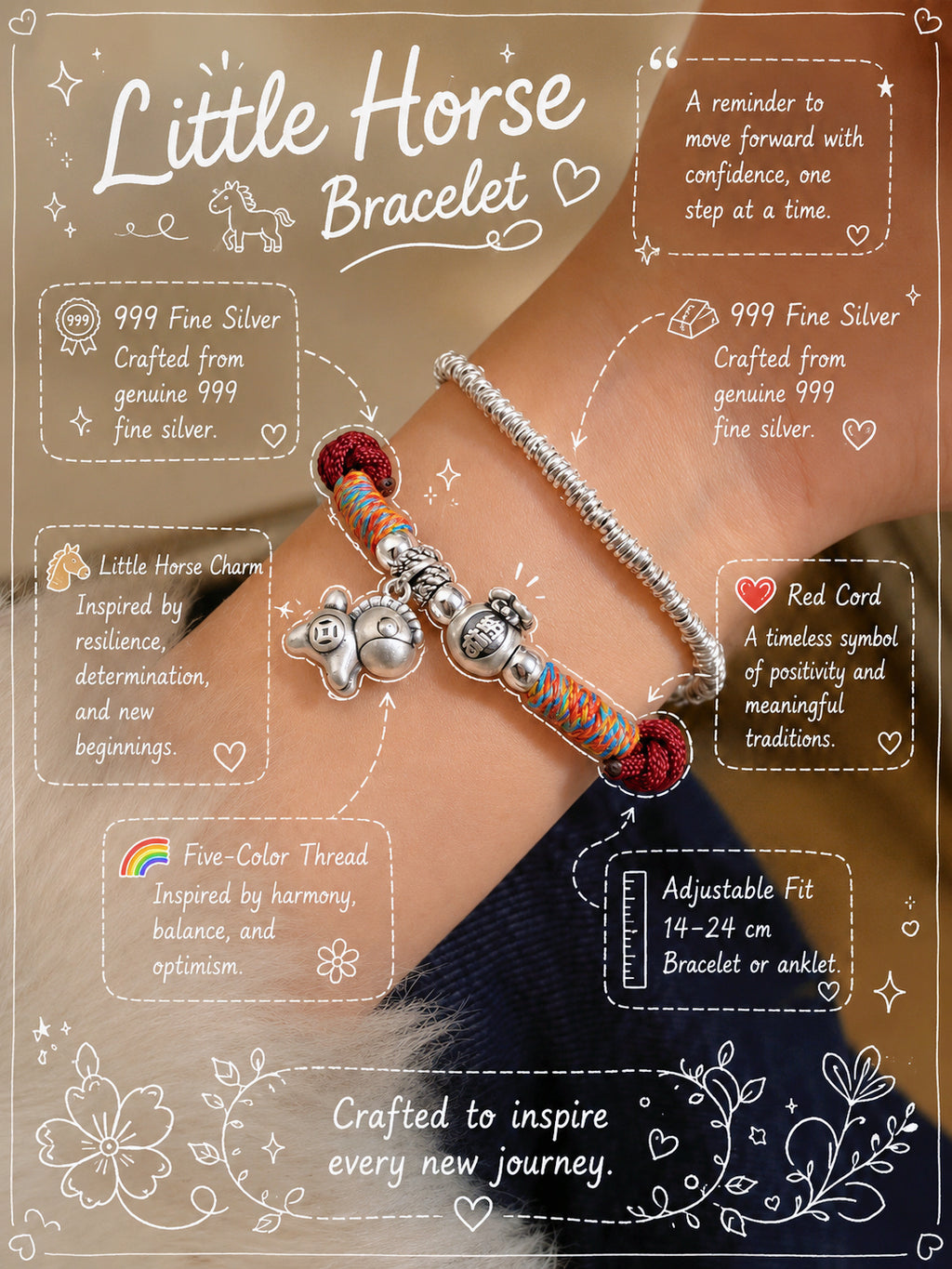 OMNAGAR “Little Horse” Five-Color Red String Bracelet with S999 Fine Silver Charm