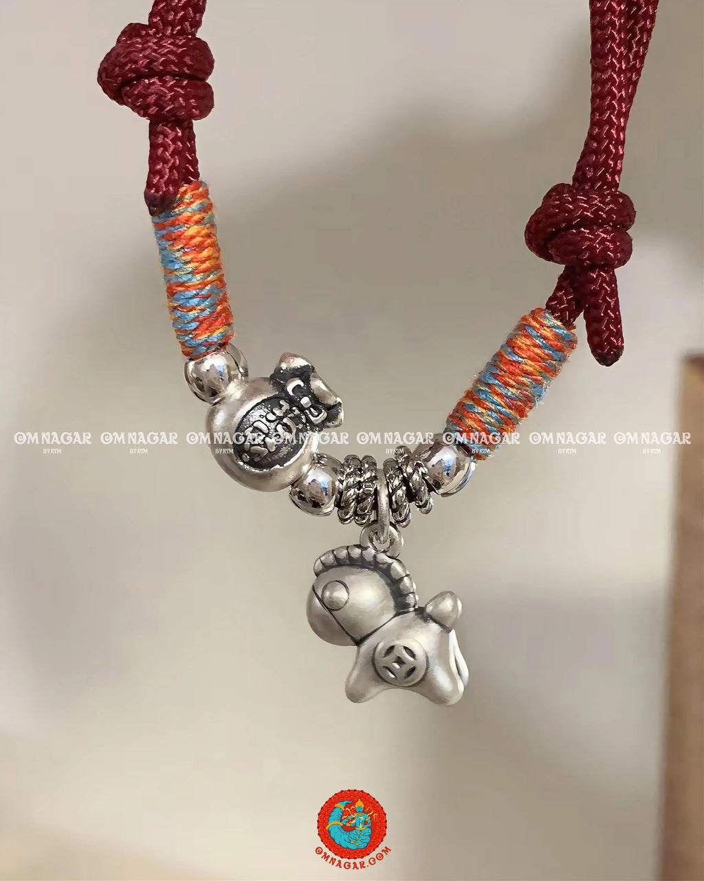 OMNAGAR “Little Horse” Five-Color Red String Bracelet with S999 Fine Silver Charm