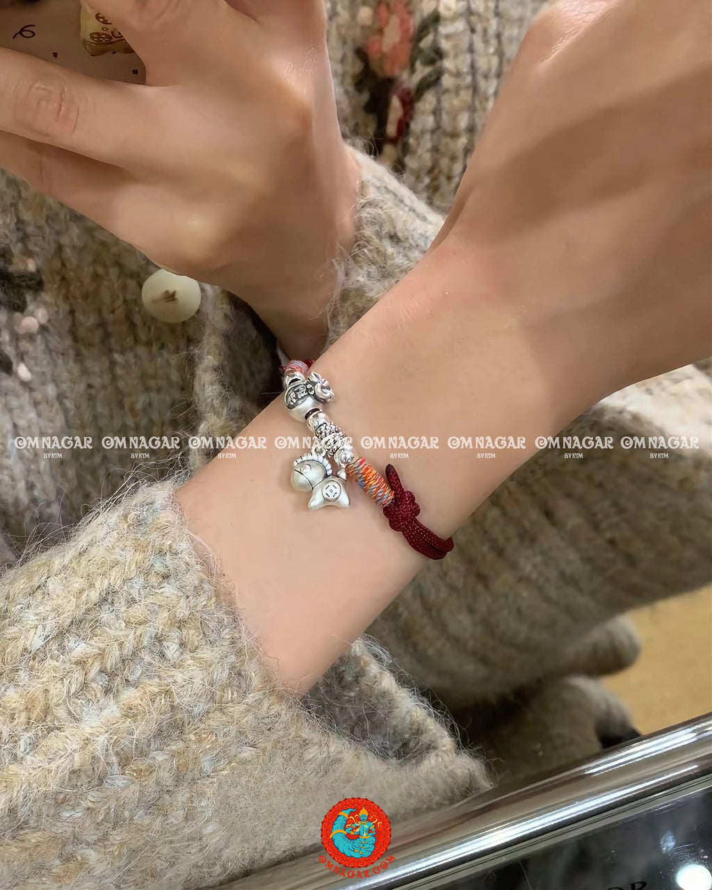 OMNAGAR “Little Horse” Five-Color Red String Bracelet with S999 Fine Silver Charm
