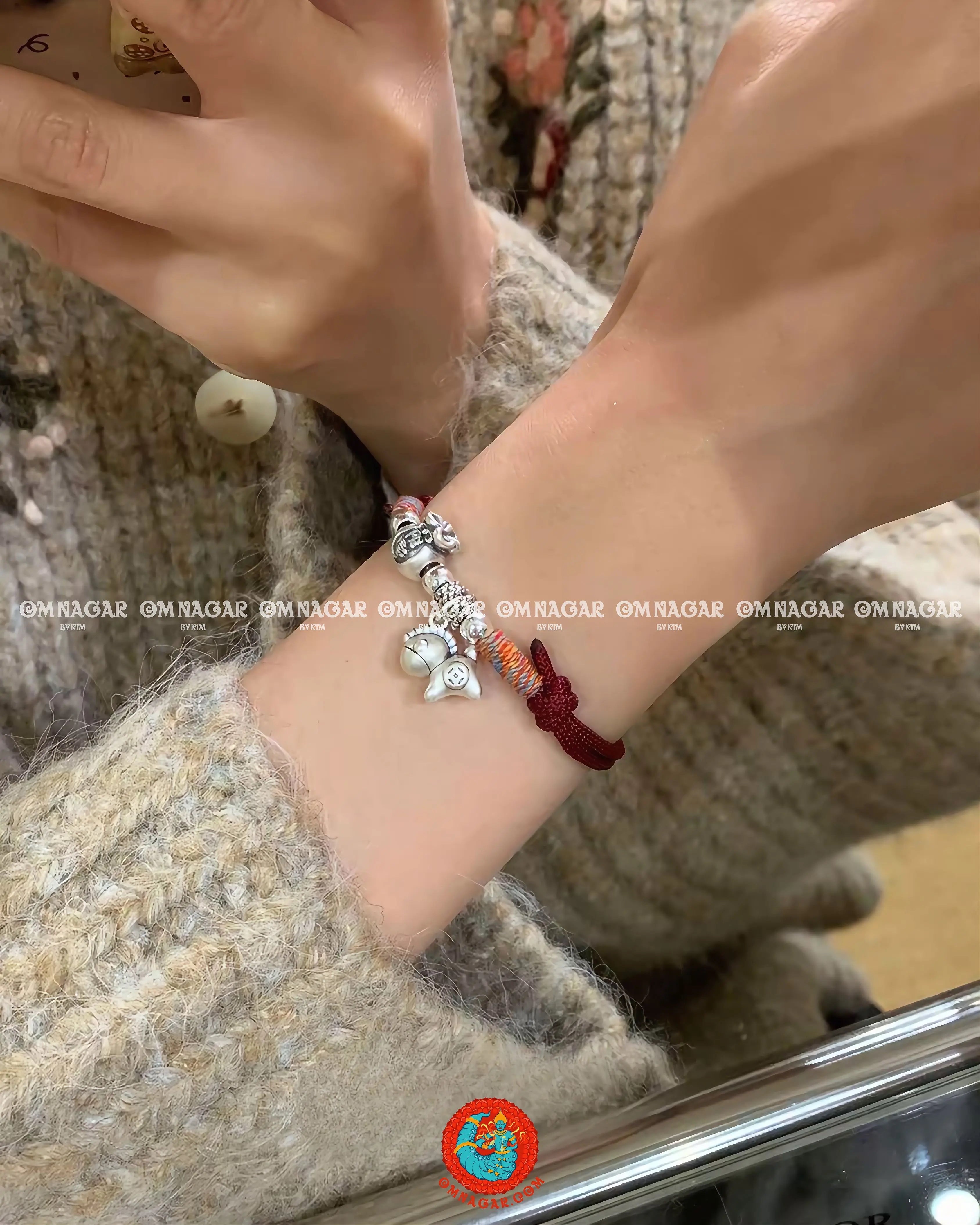 OMNAGAR “Little Horse” Five-Color Red String Bracelet with S999 Fine Silver Charm