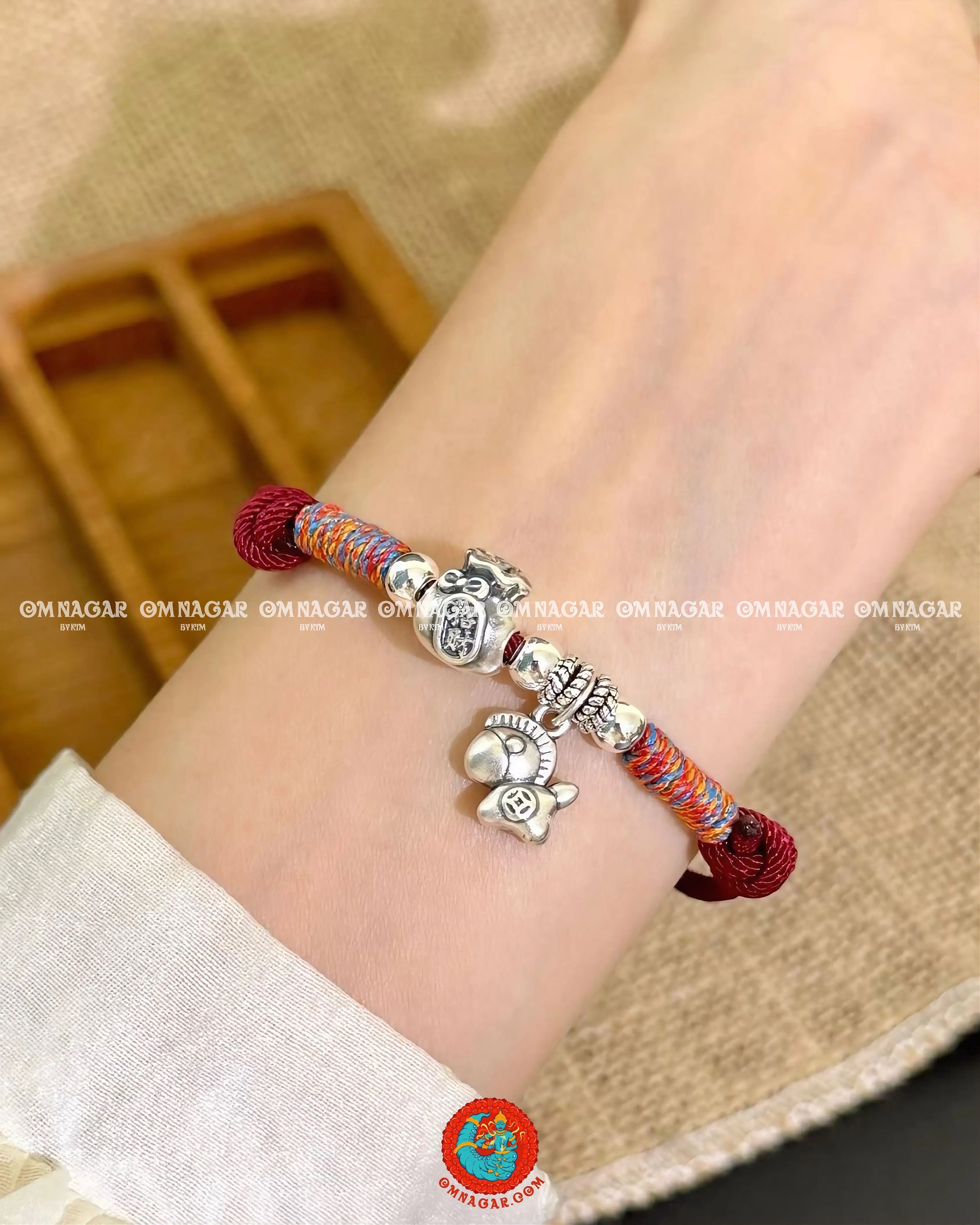 OMNAGAR “Little Horse” Five-Color Red String Bracelet with S999 Fine Silver Charm